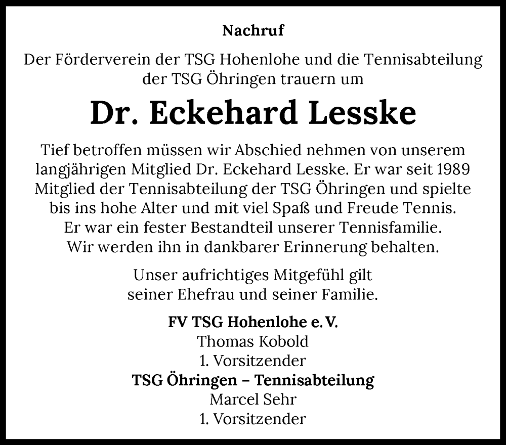  Traueranzeige für Eckehard Lesske vom 22.11.2025 aus GESAMT