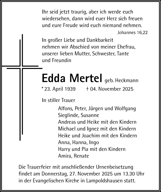 Traueranzeige von Edda Mertel von GESAMT