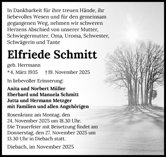 Traueranzeige von Elfriede Schmitt von GESAMT