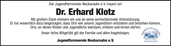 Traueranzeige von Erhard Klotz von GESAMT