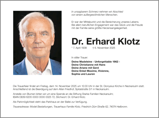 Traueranzeige von Erhard Klotz von GESAMT