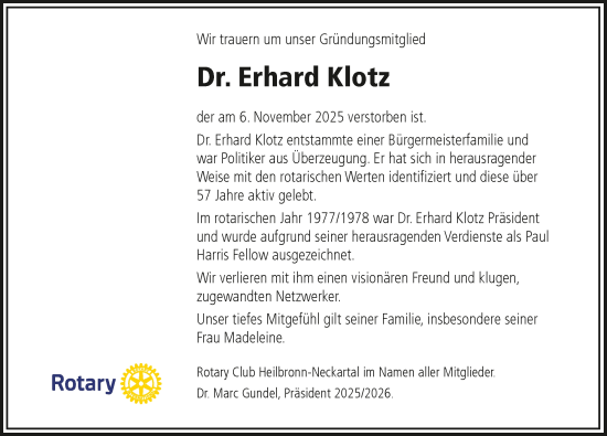 Traueranzeige von Erhard Klotz von GESAMT