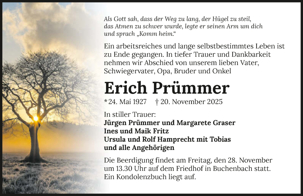  Traueranzeige für Erich Prümmer vom 26.11.2025 aus GESAMT