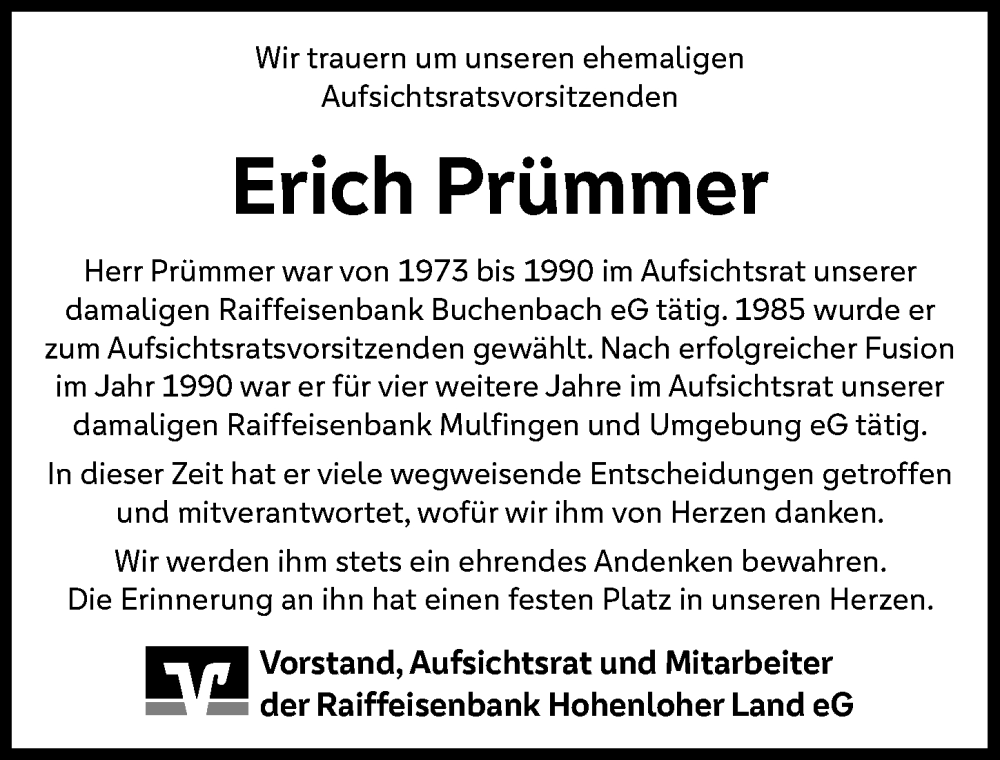  Traueranzeige für Erich Prümmer vom 26.11.2025 aus GESAMT