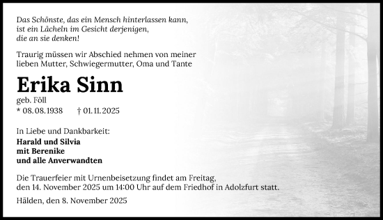 Traueranzeige von Erika Sinn von GESAMT