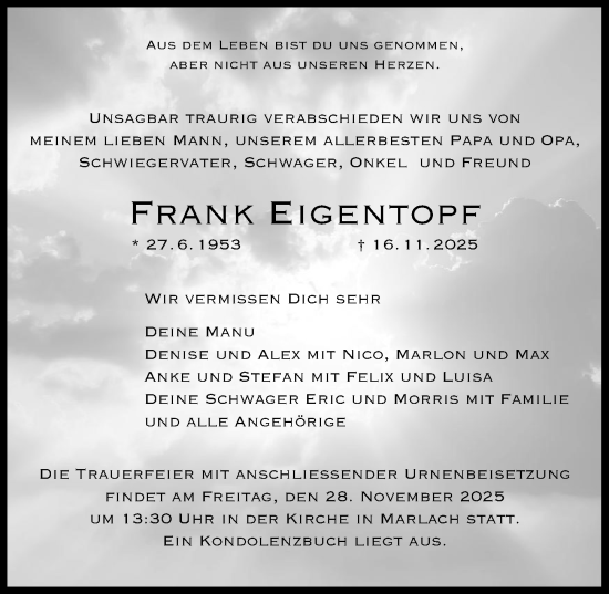 Traueranzeige von Frank Eigentopf von GESAMT