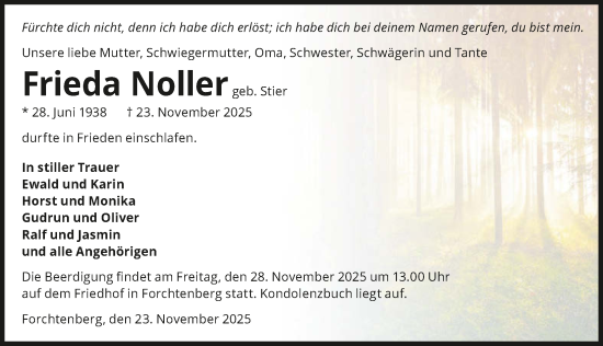 Traueranzeige von Frieda Noller von GESAMT