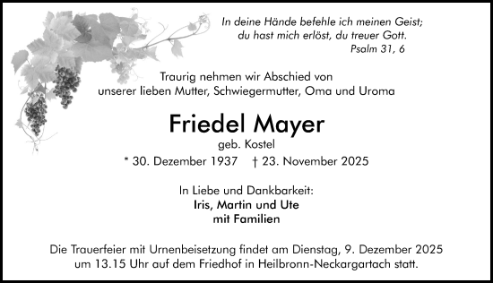 Traueranzeige von Friedel Mayer von GESAMT