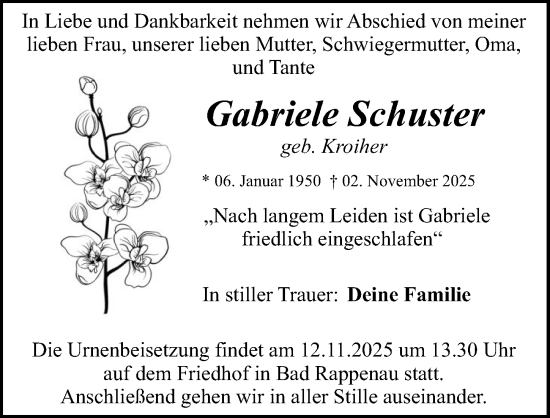 Traueranzeige von Gabriele Schuster von GESAMT