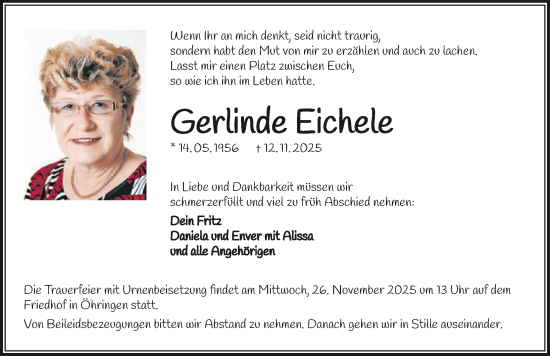 Traueranzeige von Gerlinde Eichele von GESAMT