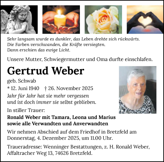 Traueranzeige von Gertrud Weber von GESAMT