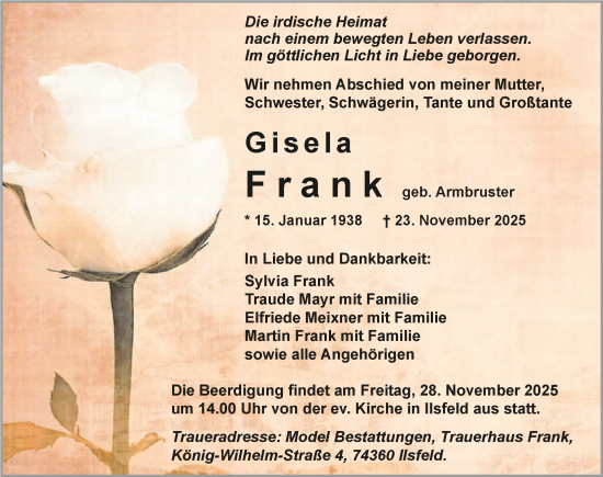 Traueranzeige von Gisela Frank von GESAMT