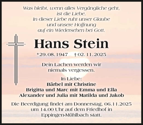 Traueranzeige von Hans Stein von GESAMT