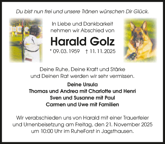 Traueranzeige von Harald Golz von GESAMT