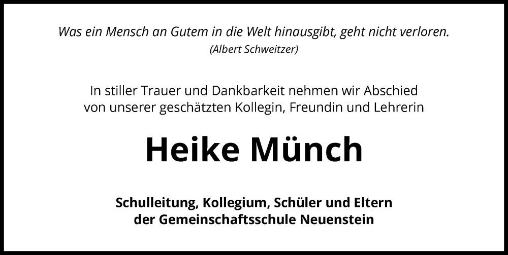  Traueranzeige für Heike Münch vom 29.11.2025 aus GESAMT