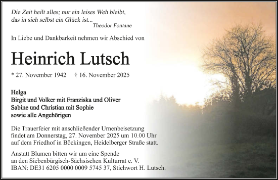 Traueranzeige von Heinrich Lutsch von GESAMT