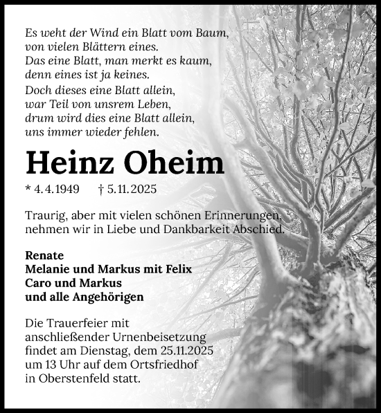 Traueranzeige von Heinz Oheim von GESAMT