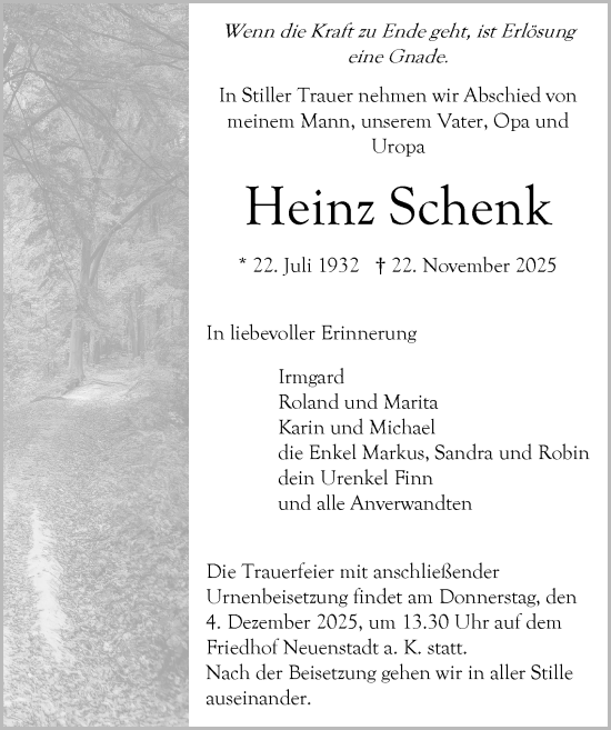 Traueranzeige von Heinz Schenk von GESAMT