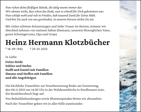 Traueranzeige von Heinz Hermann Klotzbücher von GESAMT