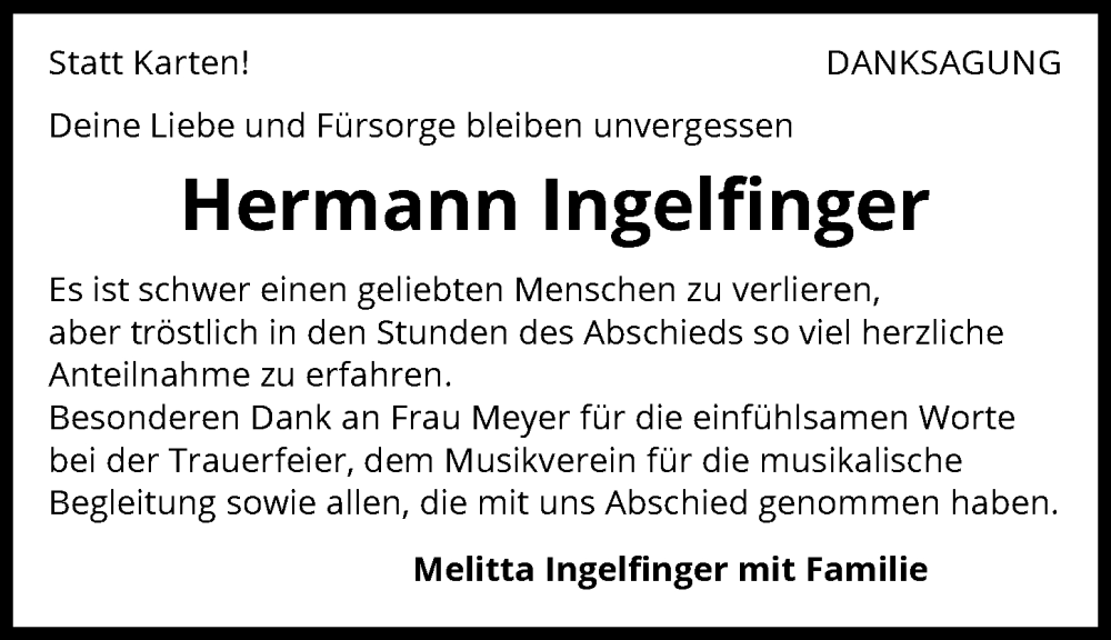  Traueranzeige für Hermann Ingelfinger vom 15.11.2025 aus GESAMT