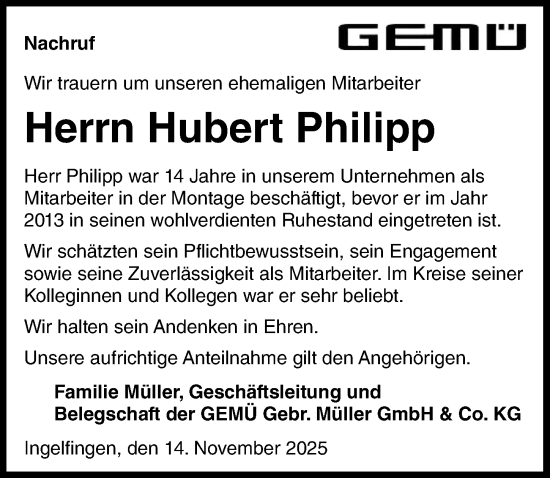 Traueranzeige von Hubert Philipp von GESAMT