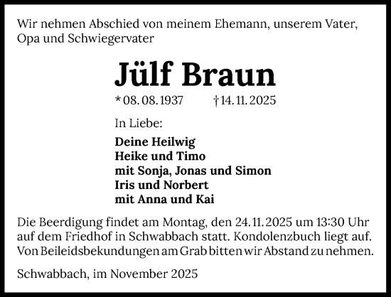 Traueranzeige von Jülf Braun von GESAMT