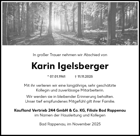 Traueranzeige von Karin Igelsberger von GESAMT