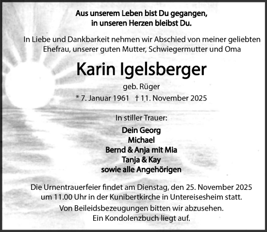 Traueranzeige von Karin Igelsberger von GESAMT