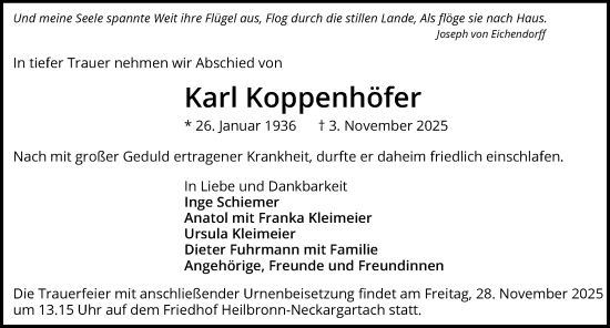 Traueranzeige von Karl Koppenhöfer von GESAMT