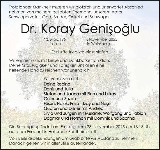 Traueranzeige von Koray Genisoğlu von GESAMT