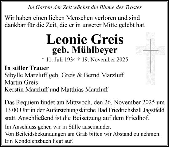 Traueranzeige von Leonie Greis von GESAMT