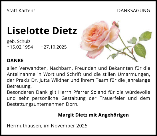 Traueranzeige von Liselotte Dietz von GESAMT
