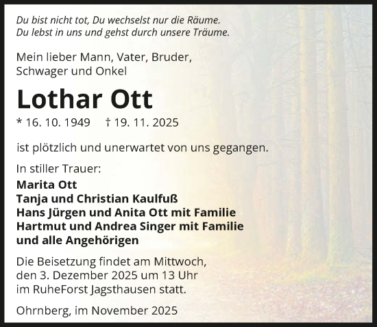 Traueranzeige von Lothar Ott von GESAMT