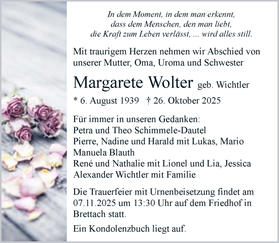 Traueranzeige von Margarete Wolter von GESAMT