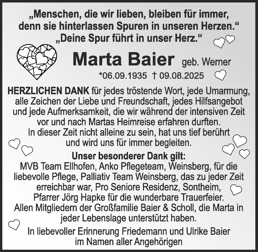  Traueranzeige für Marta Baier vom 29.11.2025 aus GESAMT