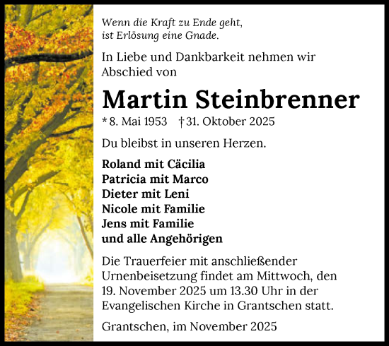 Traueranzeige von Martin Steinbrenner von GESAMT