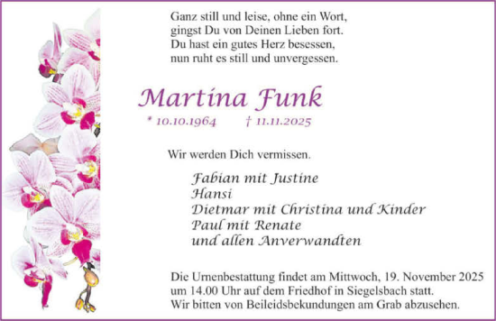 Traueranzeige von Martina Funk von GESAMT