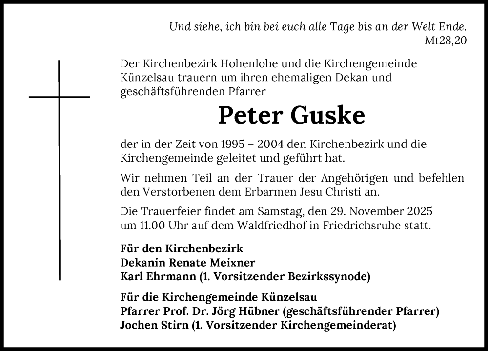  Traueranzeige für Peter Guske vom 22.11.2025 aus GESAMT