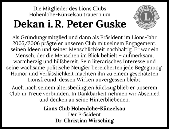 Traueranzeige von Peter Guske von GESAMT
