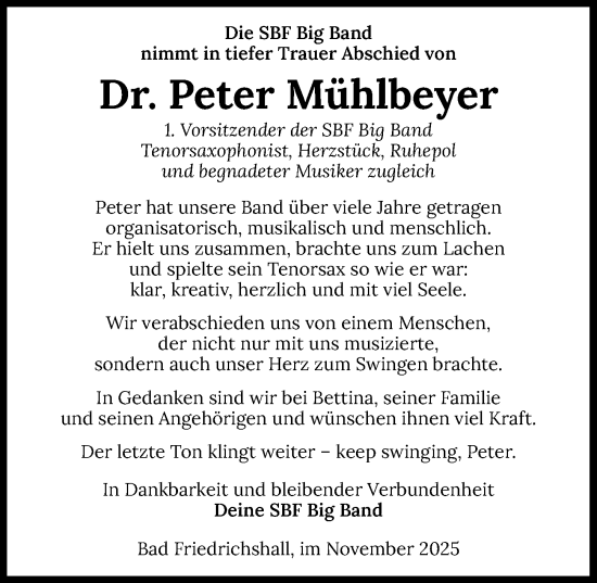 Traueranzeige von Peter Mühlbeyer von GESAMT
