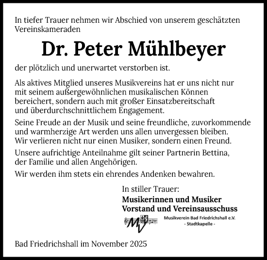 Traueranzeige von Peter Mühlbeyer von GESAMT
