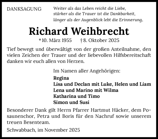 Traueranzeige von Richard Weihbrecht von GESAMT