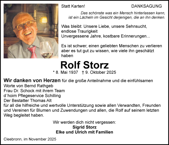 Traueranzeige von Rolf Storz von GESAMT