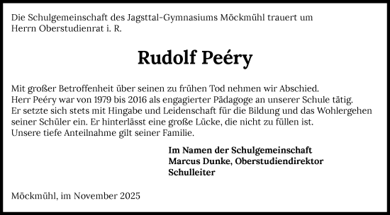 Traueranzeige von Rudolf Peéry von GESAMT