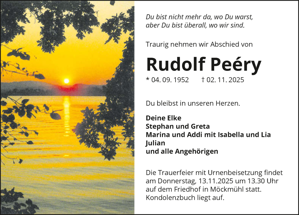  Traueranzeige für Rudolf Peéry vom 08.11.2025 aus GESAMT