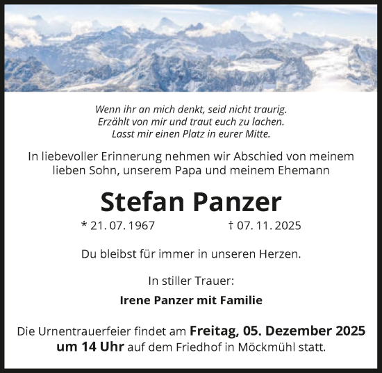 Traueranzeige von Stefan Panzer von GESAMT