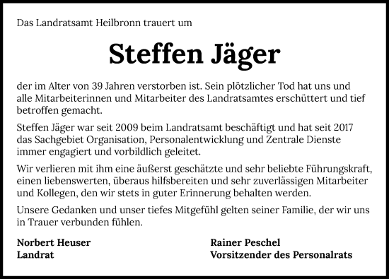 Traueranzeige von Steffen Jäger von GESAMT
