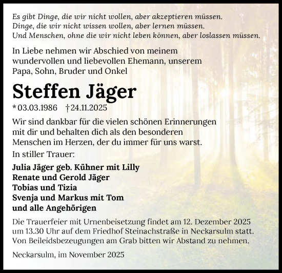 Traueranzeige von Steffen Jäger von GESAMT