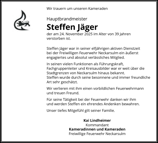 Traueranzeige von Steffen Jäger von GESAMT
