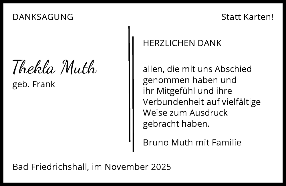  Traueranzeige für Thekla Muth vom 15.11.2025 aus GESAMT